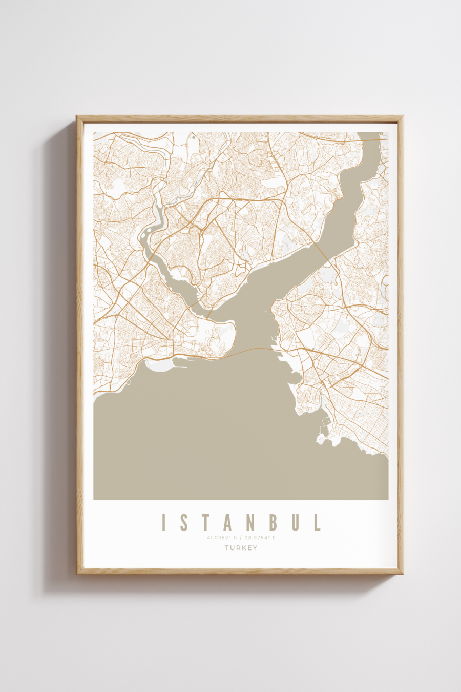 Istanbul City Map - Sand - Multiple Sizes/Frames