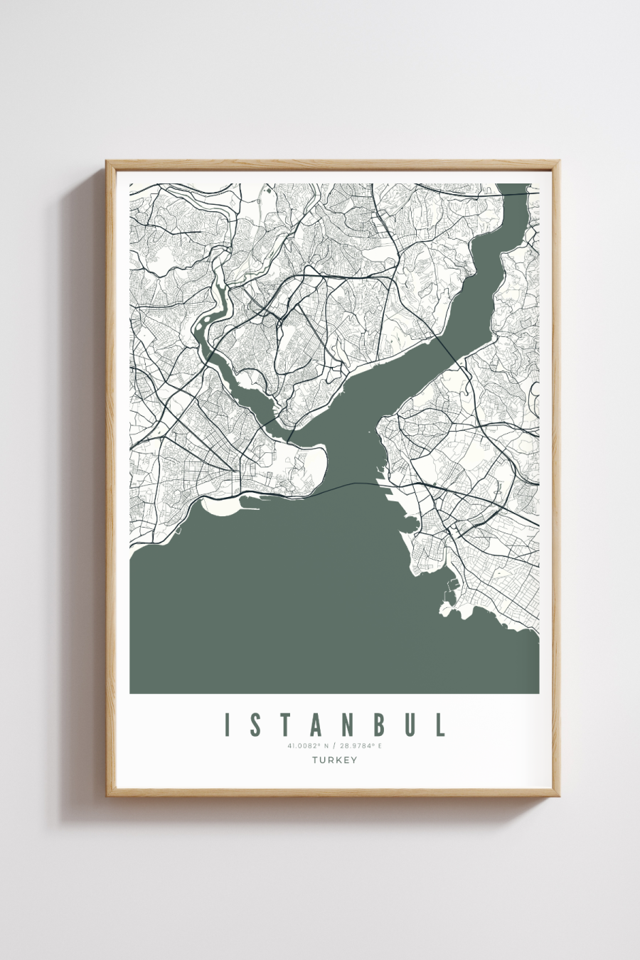 Istanbul City Map - Teal - Multiple Sizes/Frames